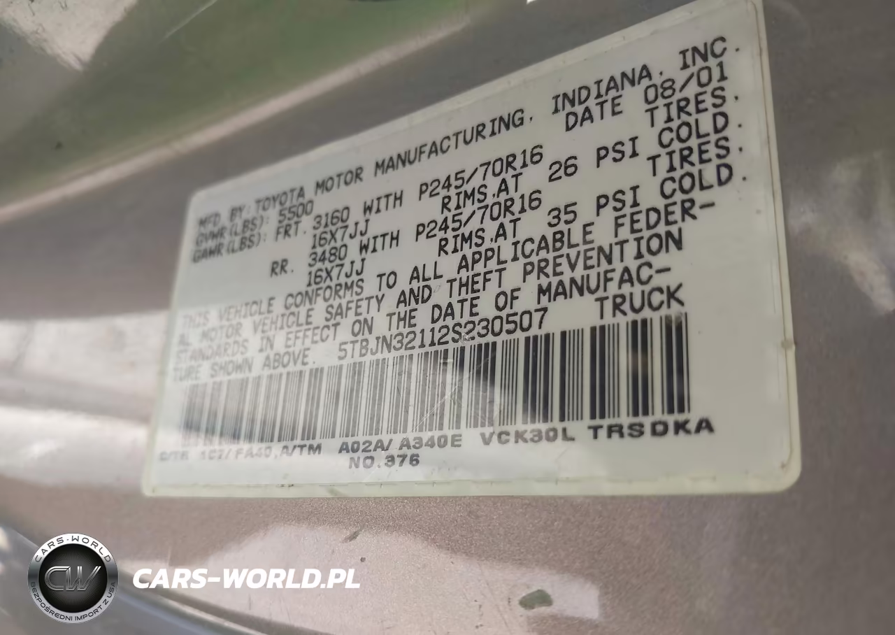 2002 Toyota Tundra VIN:5TBJN32112S230507 - 9
