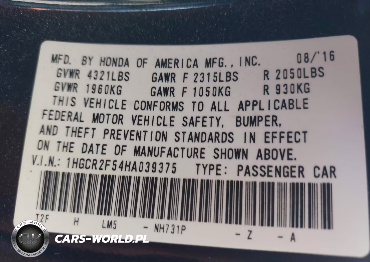 2017 Honda Accord Sport VIN:1HGCR2F54HA039375 - 9