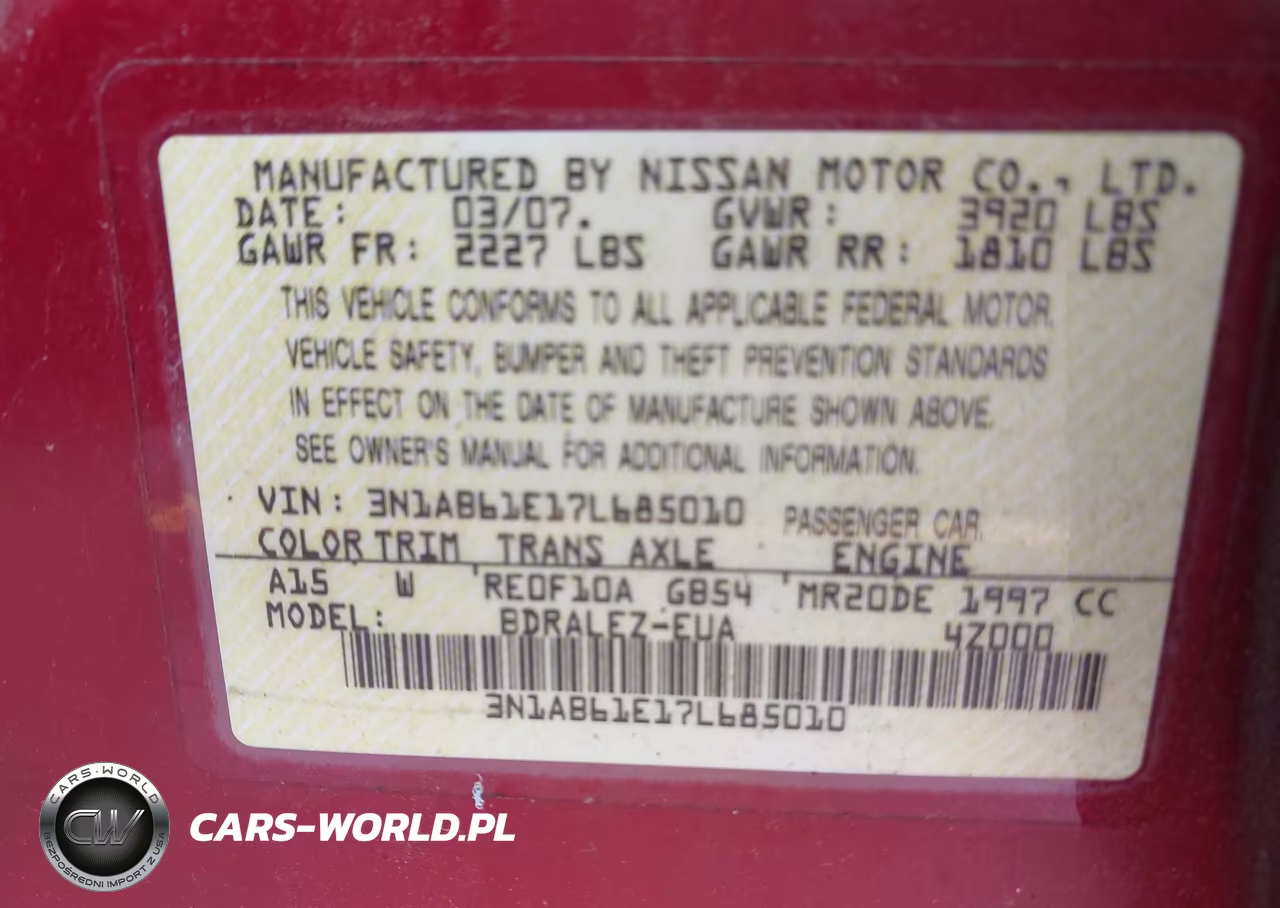 2007 Nissan Sentra 2.0S VIN:3N1AB61E17L685010 - 9