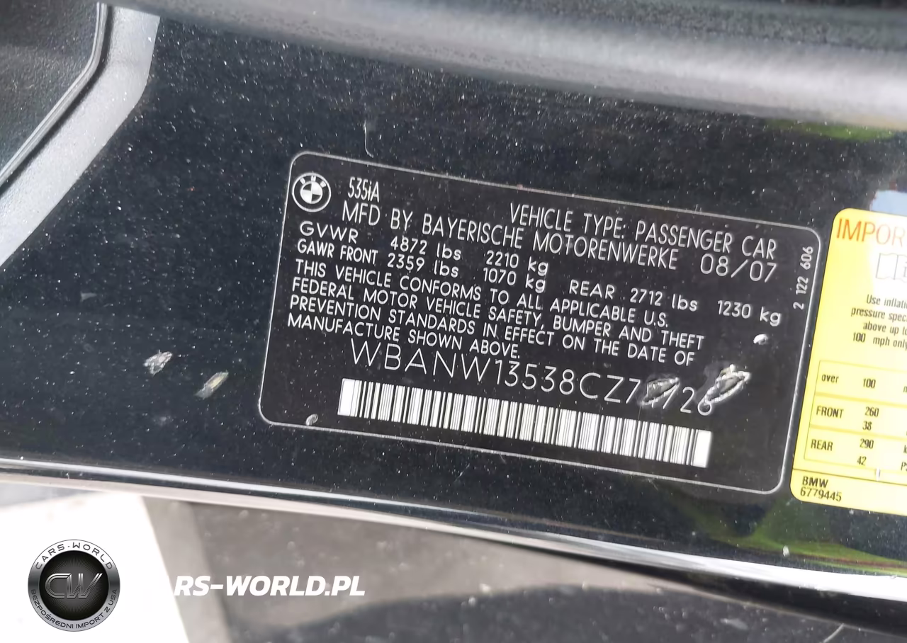 2008 BMW 535I VIN:WBANW13538CZ74726 - 9