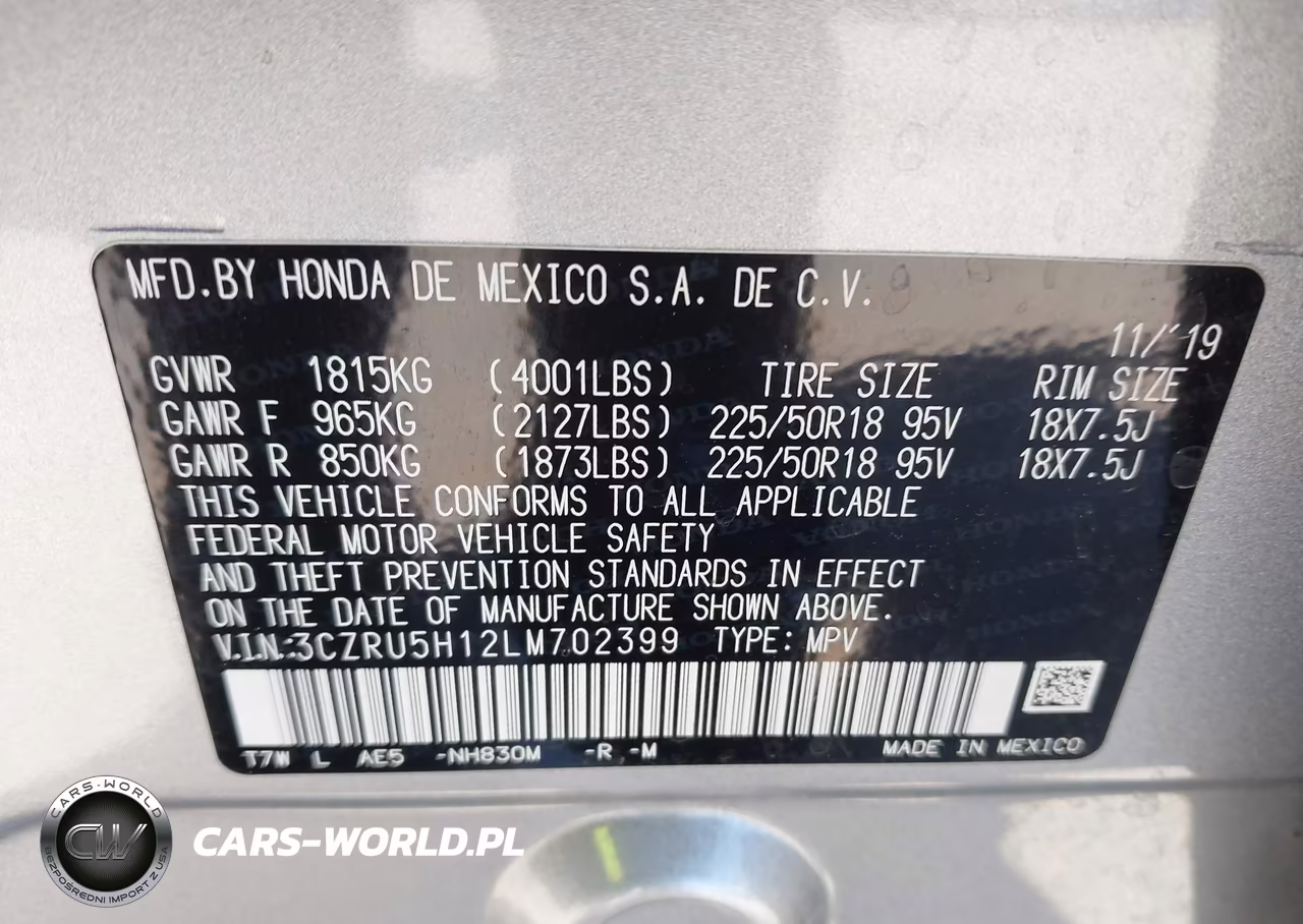 2020 Honda Hr-V 2Wd Sport VIN:3CZRU5H12LM702399 - 9