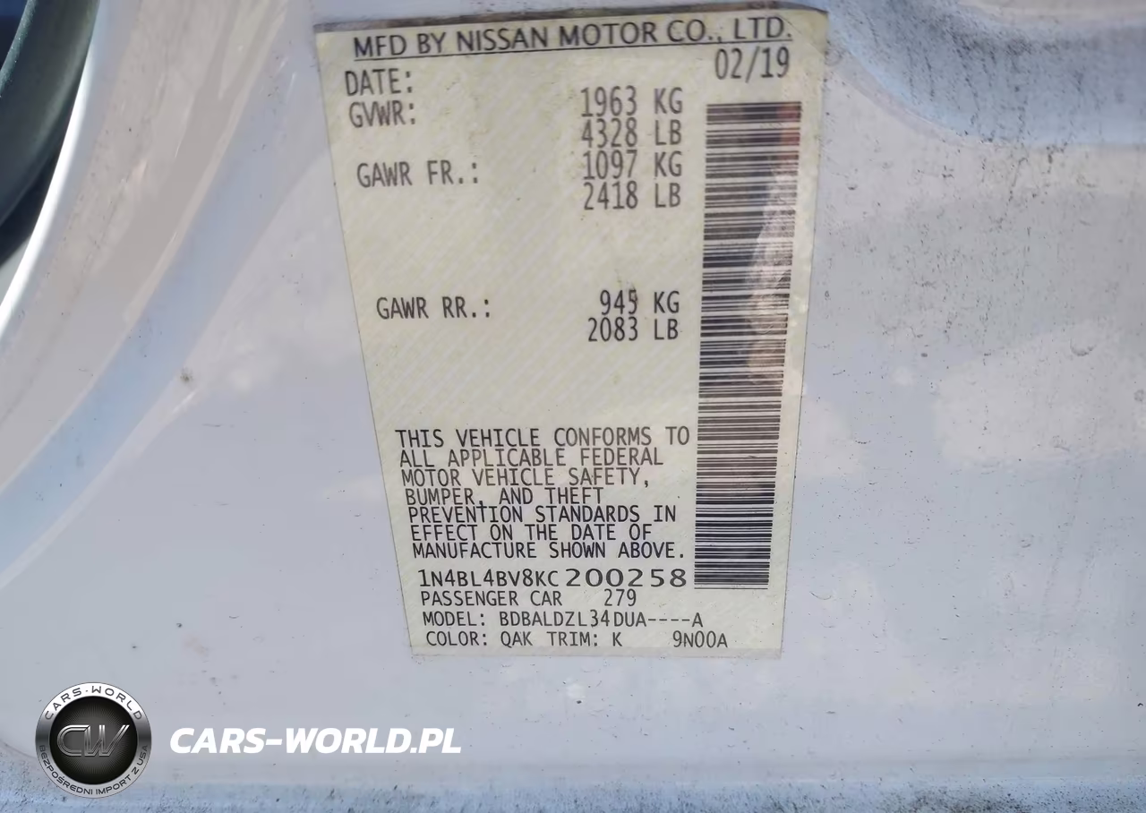 2019 Nissan Altima 2.5 S VIN:1N4BL4BV8KC200258 - 9