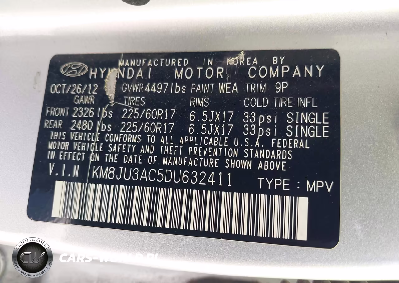 2013 Hyundai Tucson Gls VIN:KM8JU3AC5DU632411 - 9