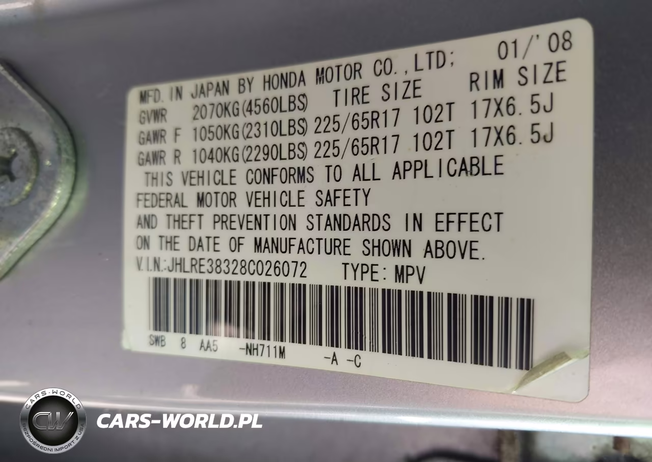 2008 Honda Cr-V Lx VIN:JHLRE38328C026072 - 9