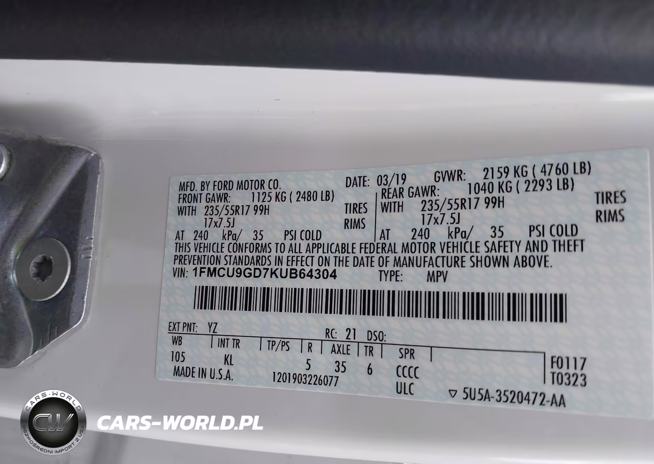 2019 Ford Escape Se VIN:1FMCU9GD7KUB64304 - 9