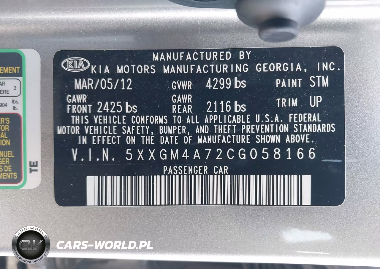2012 Kia Optima Lx VIN:5XXGM4A72CG058166 - 9