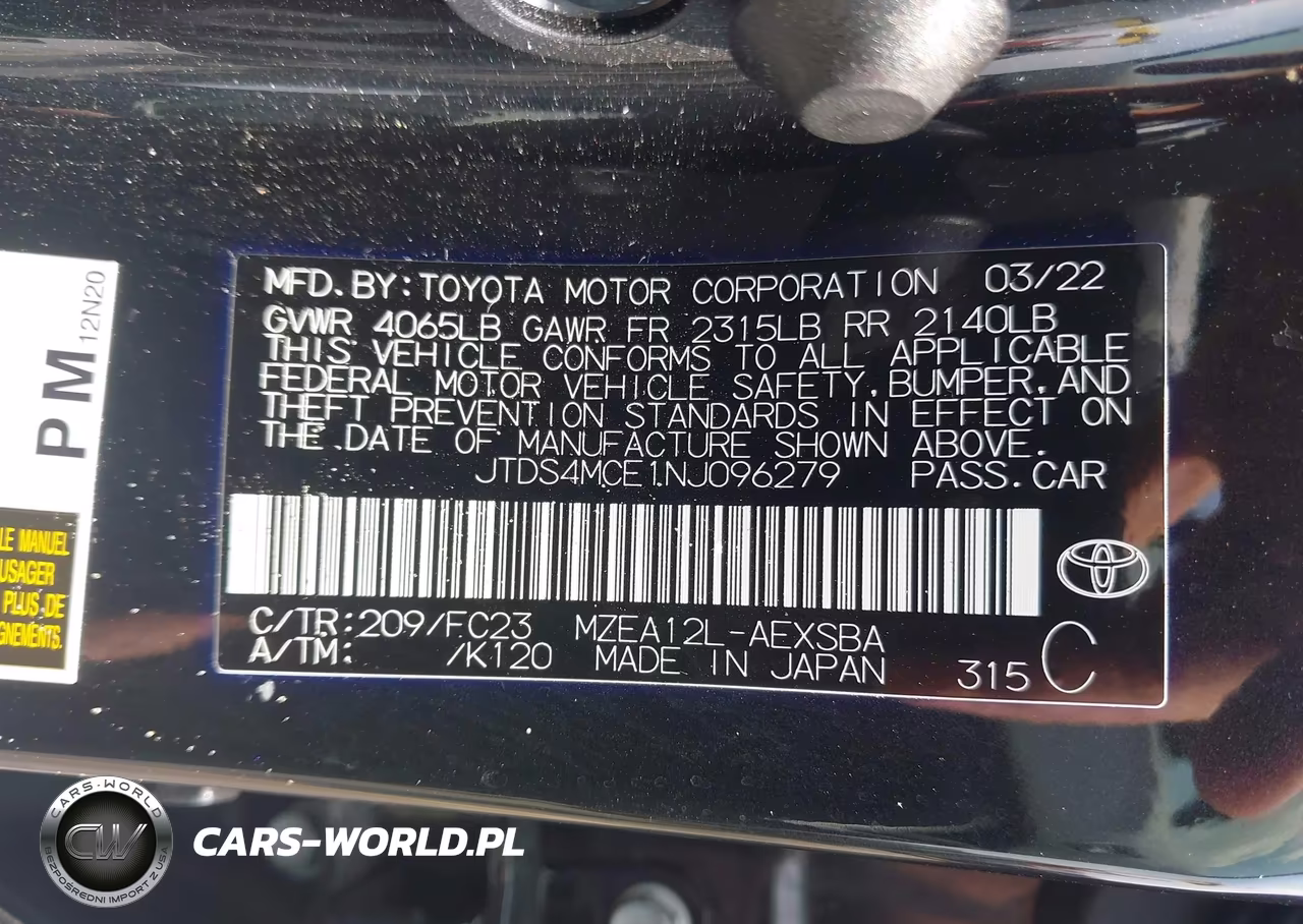 2022 Toyota Corolla Se VIN:JTDS4MCE1NJ096279 - 9