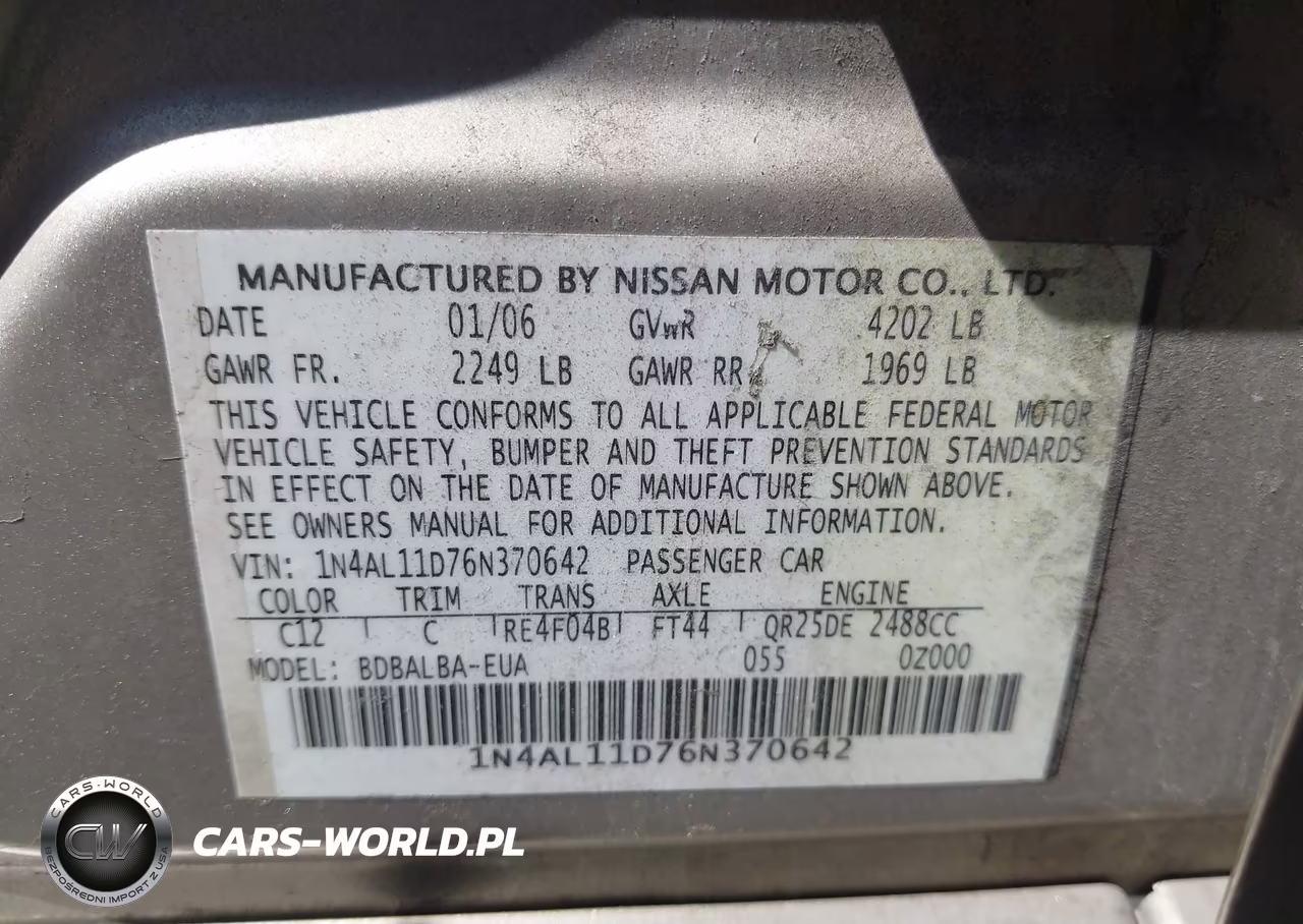 2006 Nissan Altima 2.5 S VIN:1N4AL11D76N370642 - 9