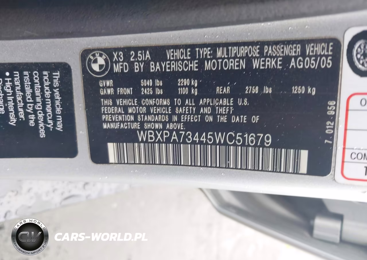 2005 BMW X3 2.5I VIN:WBXPA73445WC51679 - 9