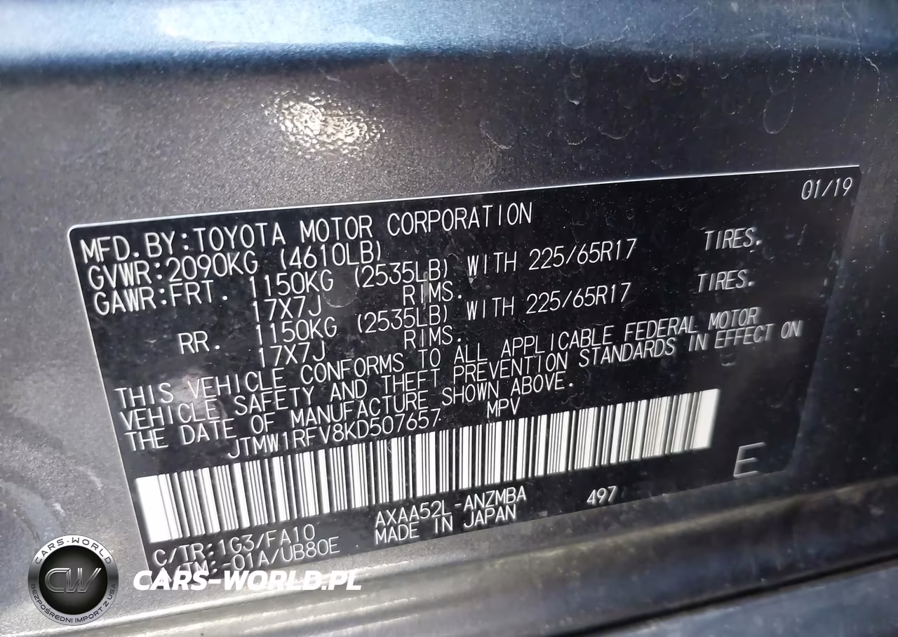 2019 Toyota Rav4 Xle VIN:JTMW1RFV8KD507657 - 9