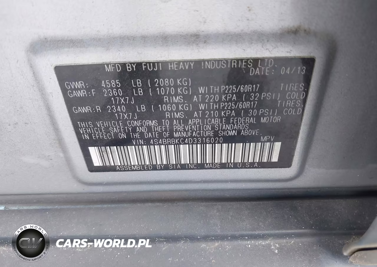 2013 Subaru Outback 2.5I Limited VIN:4S4BRBKC4D3316020 - 9