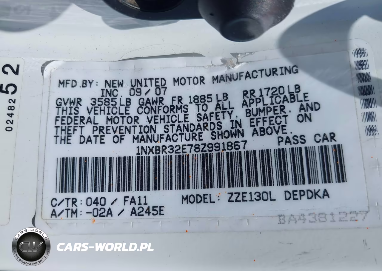 2008 Toyota Corolla Ce VIN:1NXBR32E78Z991867 - 9