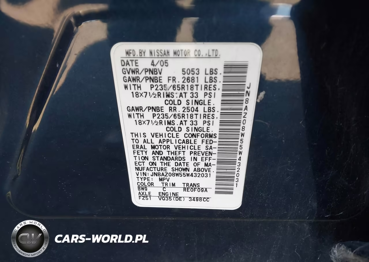 2005 Nissan Murano Se VIN:JN8AZ08W55W432031 - 9