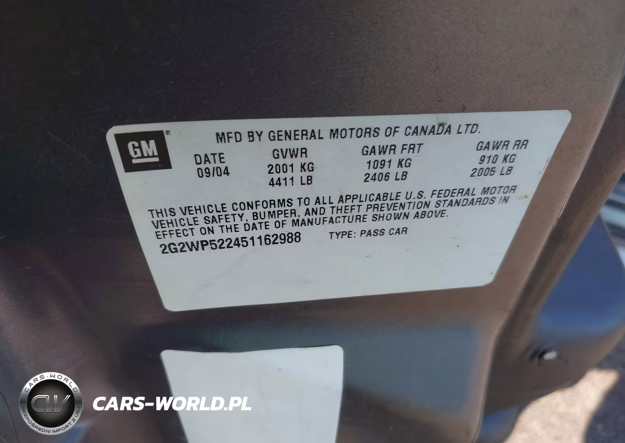 2005 Pontiac Grand Prix VIN:2G2WP522451162988 - 9