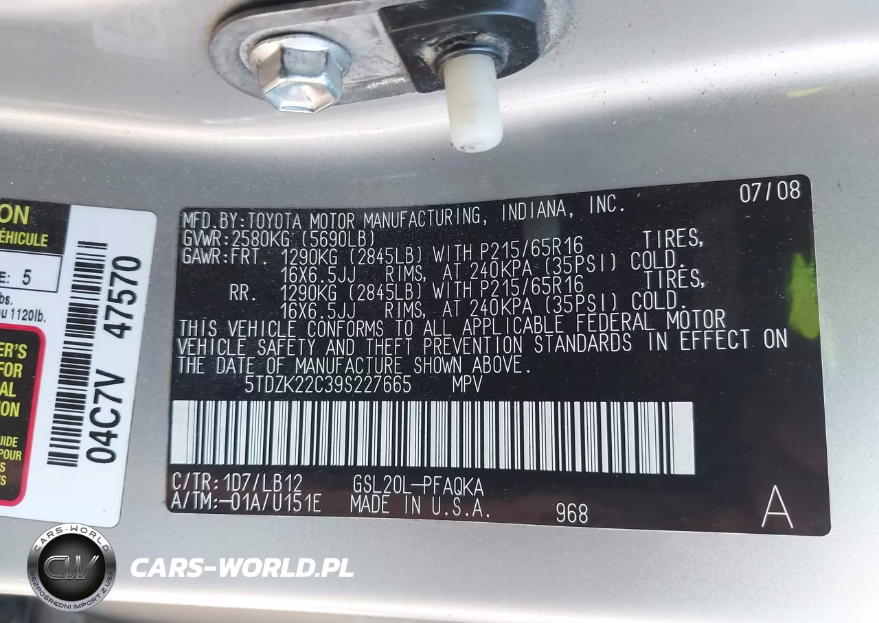 2009 Toyota Sienna Xle VIN:5TDZK22C39S227665 - 9