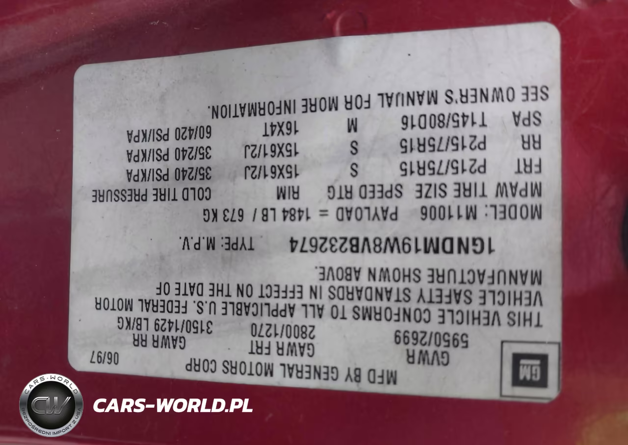1997 Chevrolet Astro Ls Cmi VIN:1GNDM19W8VB232674 - 9
