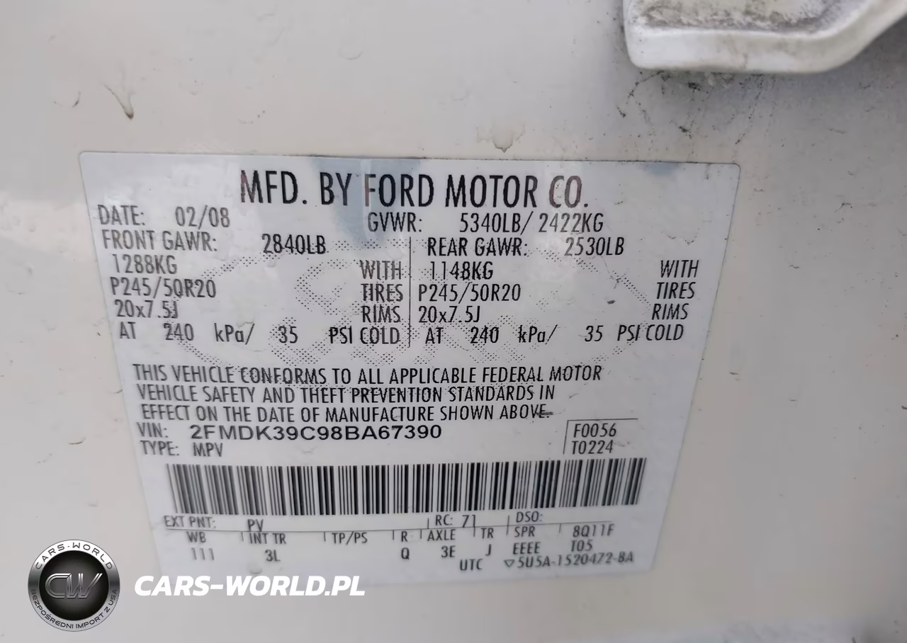 2008 Ford Edge Limited VIN:2FMDK39C98BA67390 - 9