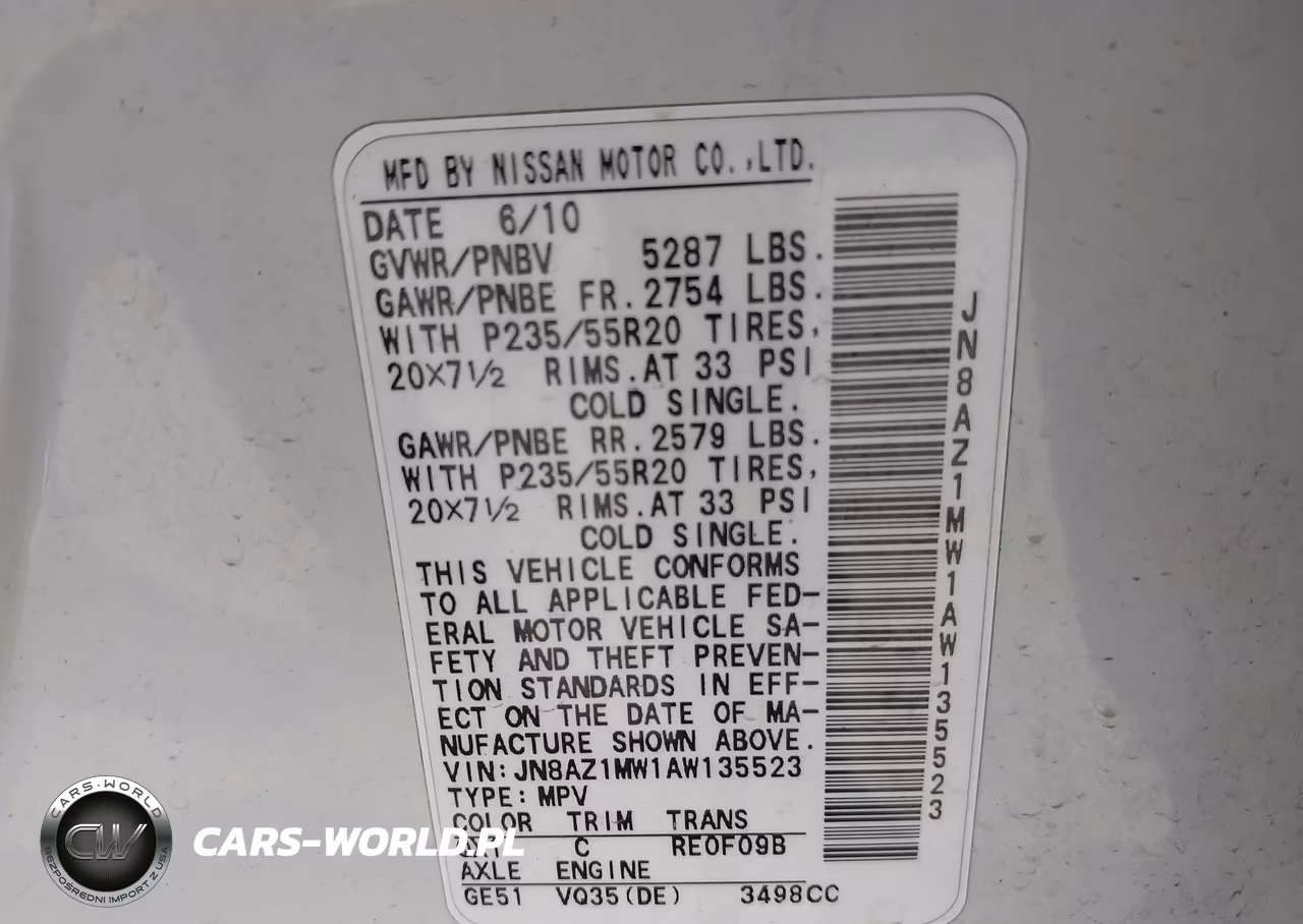 2010 Nissan Murano Le VIN:JN8AZ1MW1AW135523 - 9