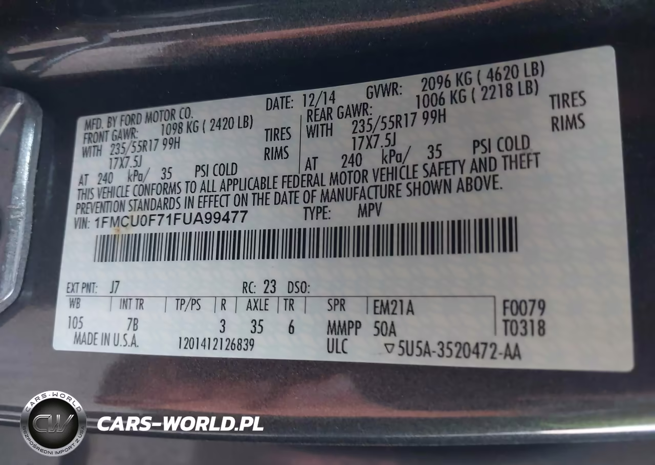 2015 Ford Escape S VIN:1G6AH5RX5H0201739 - 9