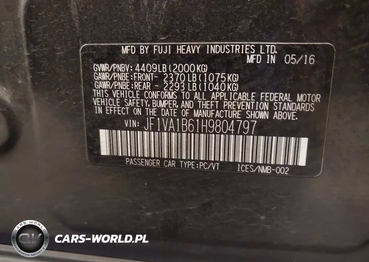 2017 Subaru Wrx VIN:JF1VA1B61H9804797 - 9