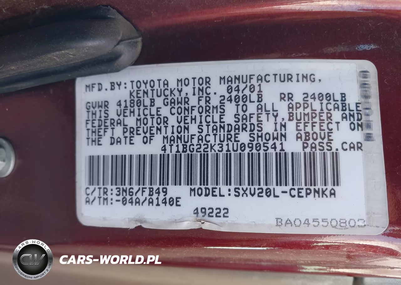 2001 Toyota Camry Le VIN:4T1BG22K31U090541 - 9