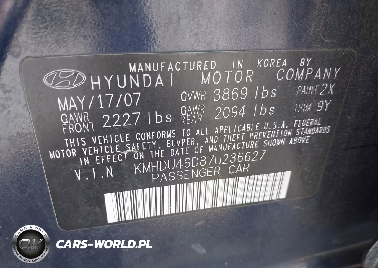 2007 Hyundai Elantra Gls-Limited-Se VIN:KMHDU46D87U236627 - 9