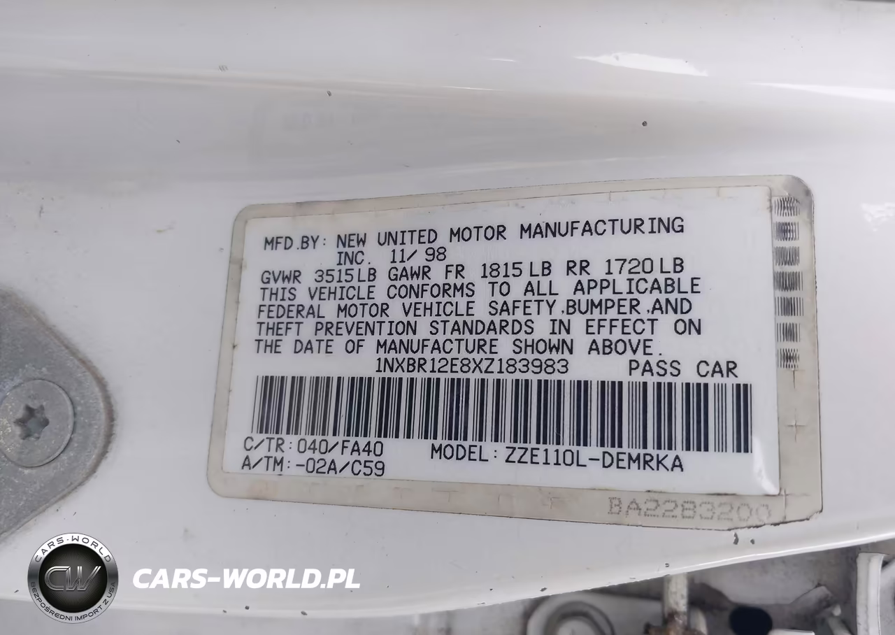 1999 Toyota Corolla Ve VIN:1NXBR12E8XZ183983 - 9