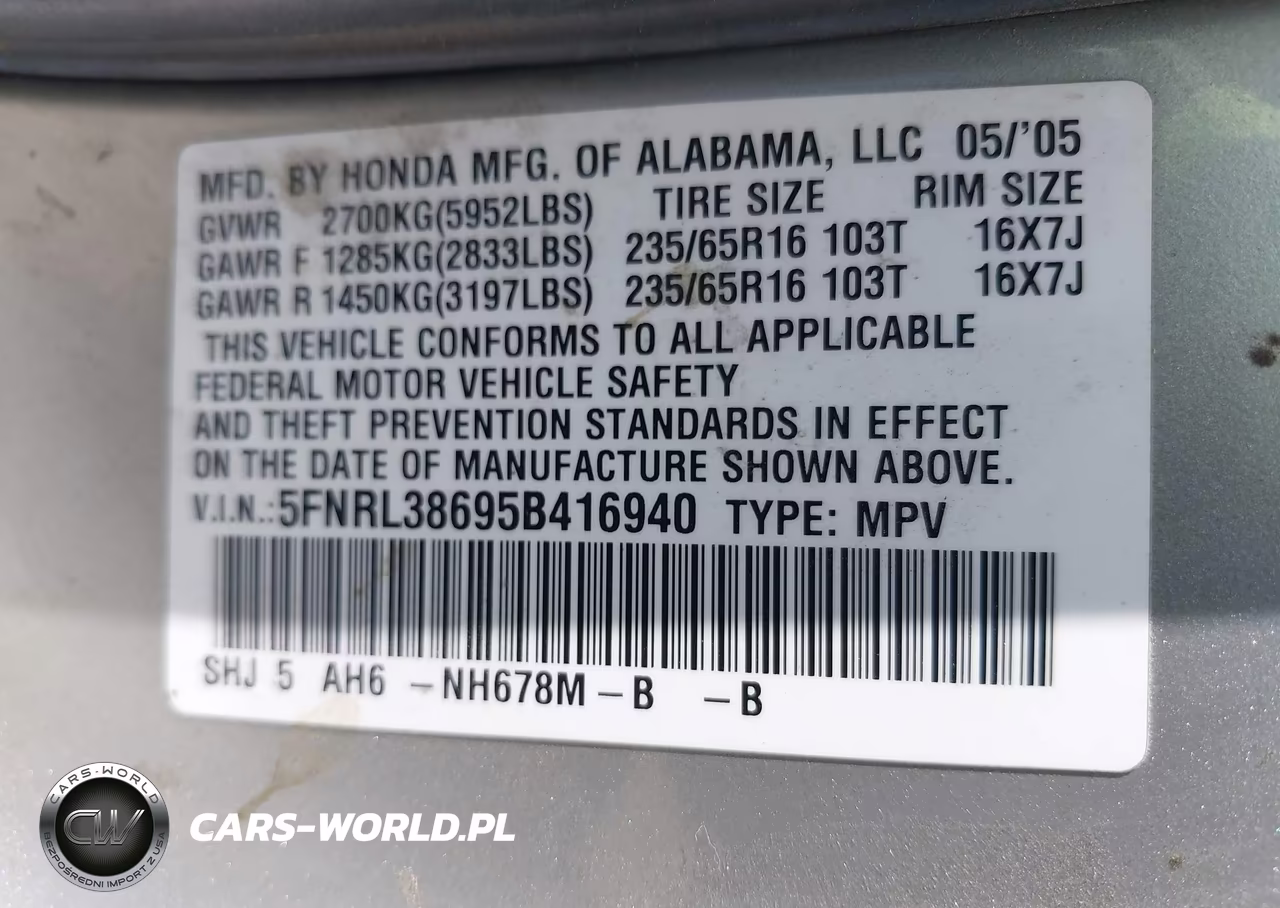 2005 Honda Odyssey Ex-L VIN:5FNRL38695B416940 - 9