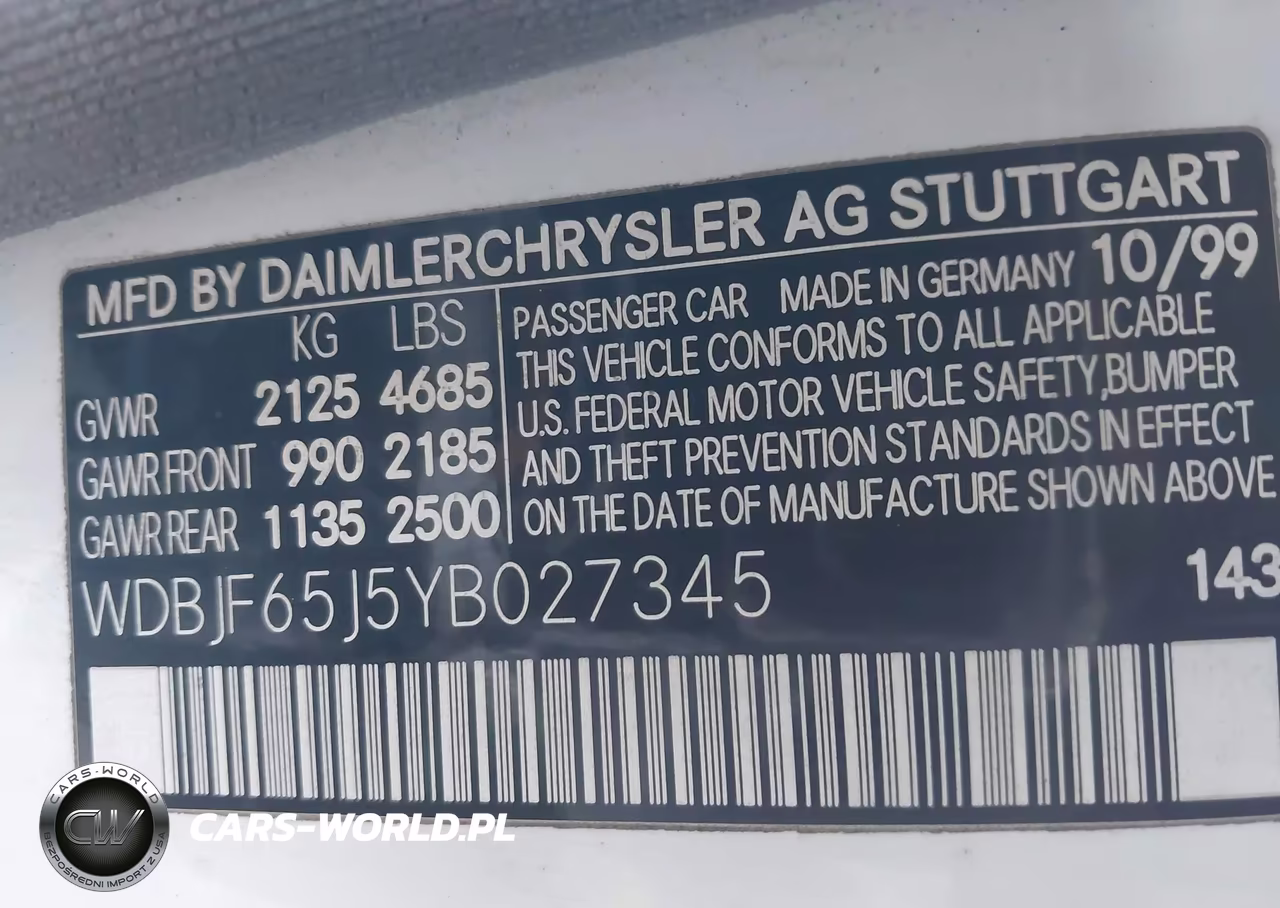 2000 Mercedes-Benz E 320 VIN:WDBJF65J5YB027345 - 9