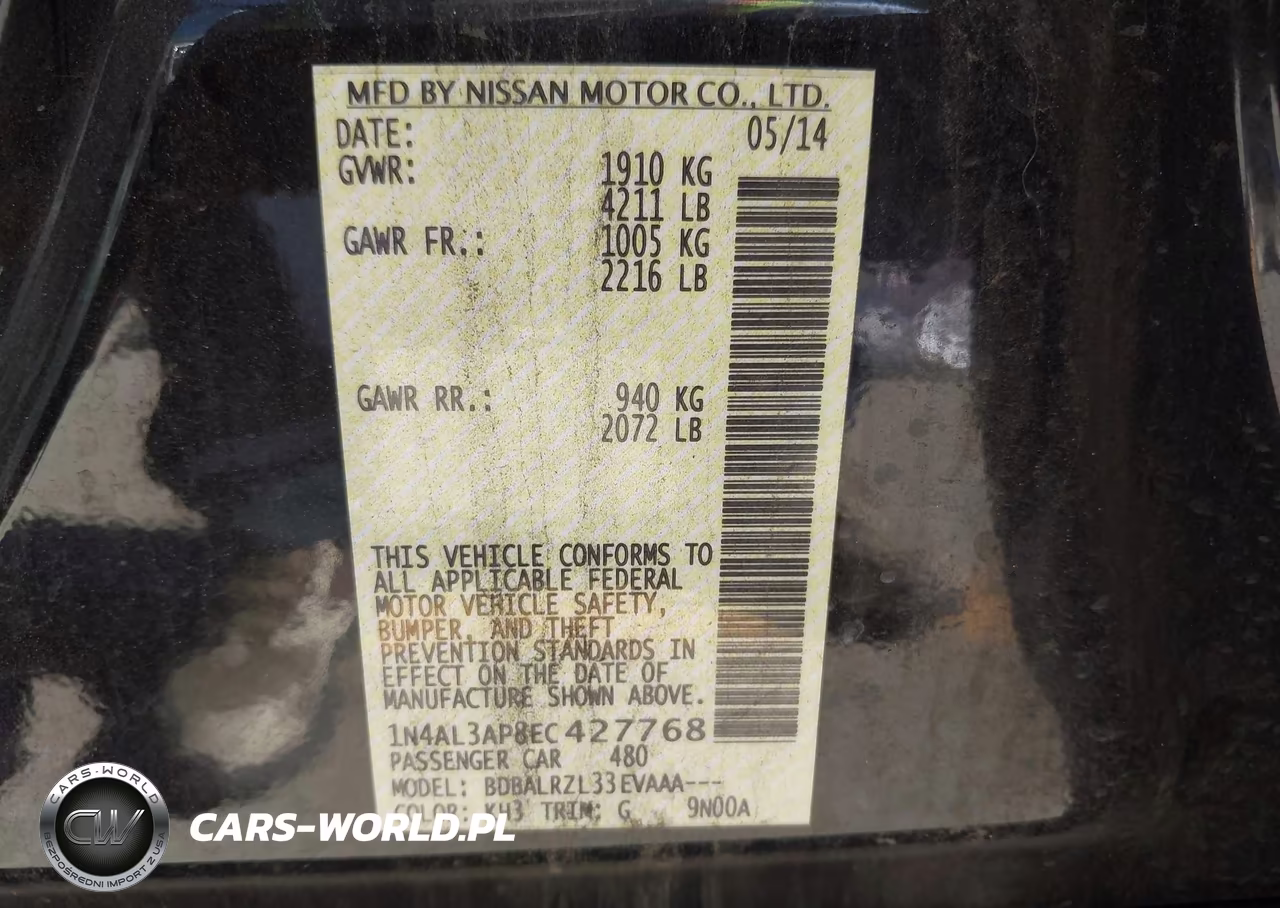 2014 Nissan Altima 2.5-2.5 S-2.5 Sl-2.5 Sv VIN:1N4AL3AP8EC427768 - 9