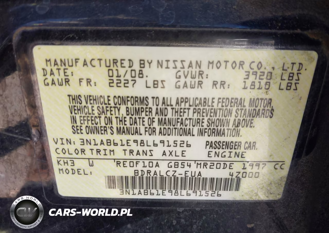 2008 Nissan Sentra 2.0 VIN:3N1AB61E98L691526 - 9