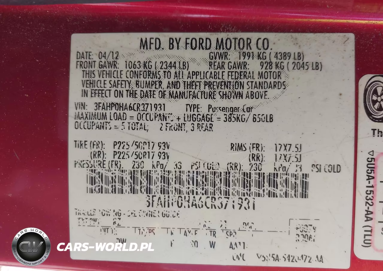 2012 Ford Fusion Se VIN:3FAHP0HA6CR371931 - 9