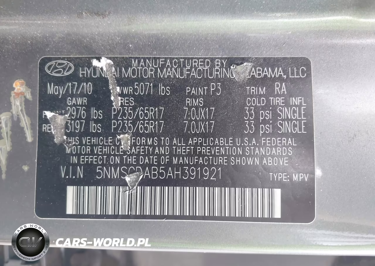 2010 Hyundai Santa Fe Gls VIN:5NMSGDAB5AH391921 - 9