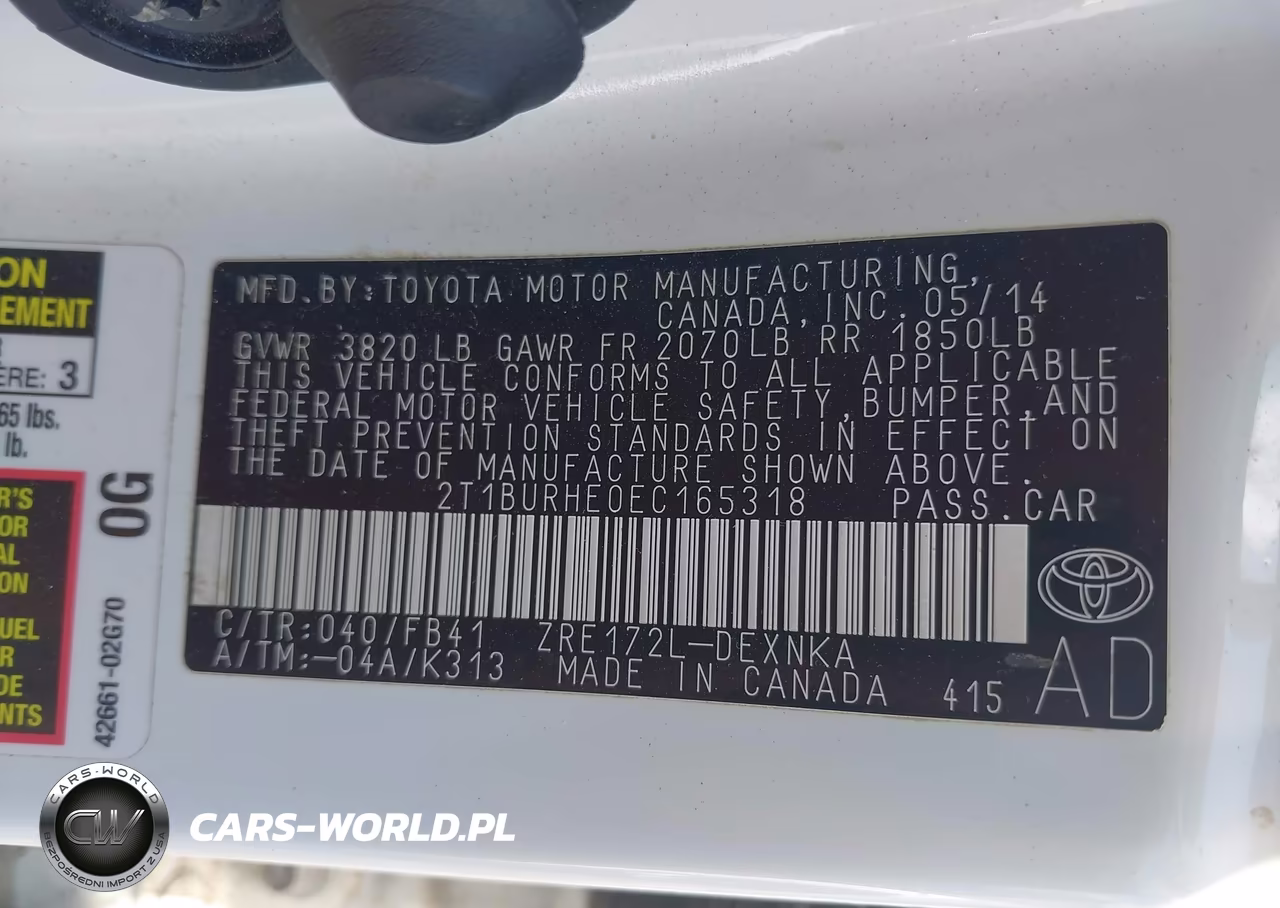 2014 Toyota Corolla Le Plus VIN:2T1BURHE0EC165318 - 9
