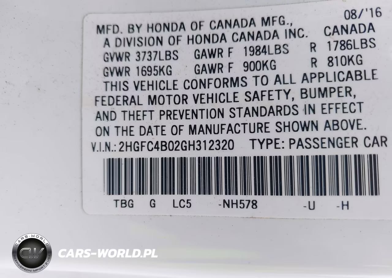 2016 Honda Civic Lx-P VIN:2HGFC4B02GH312320 - 9