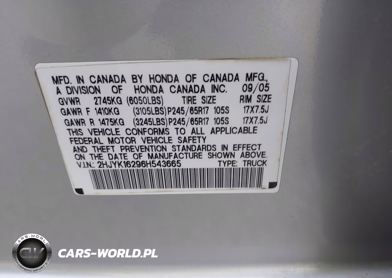 2006 Honda Ridgeline Rt VIN:2HJYK16296H543665 - 9