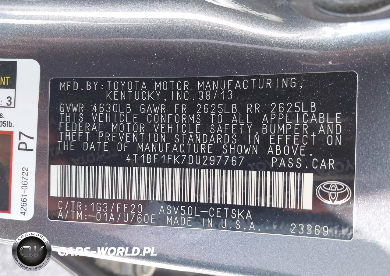 2013 Toyota Camry Se VIN:4T1BF1FK7DU297767 - 9