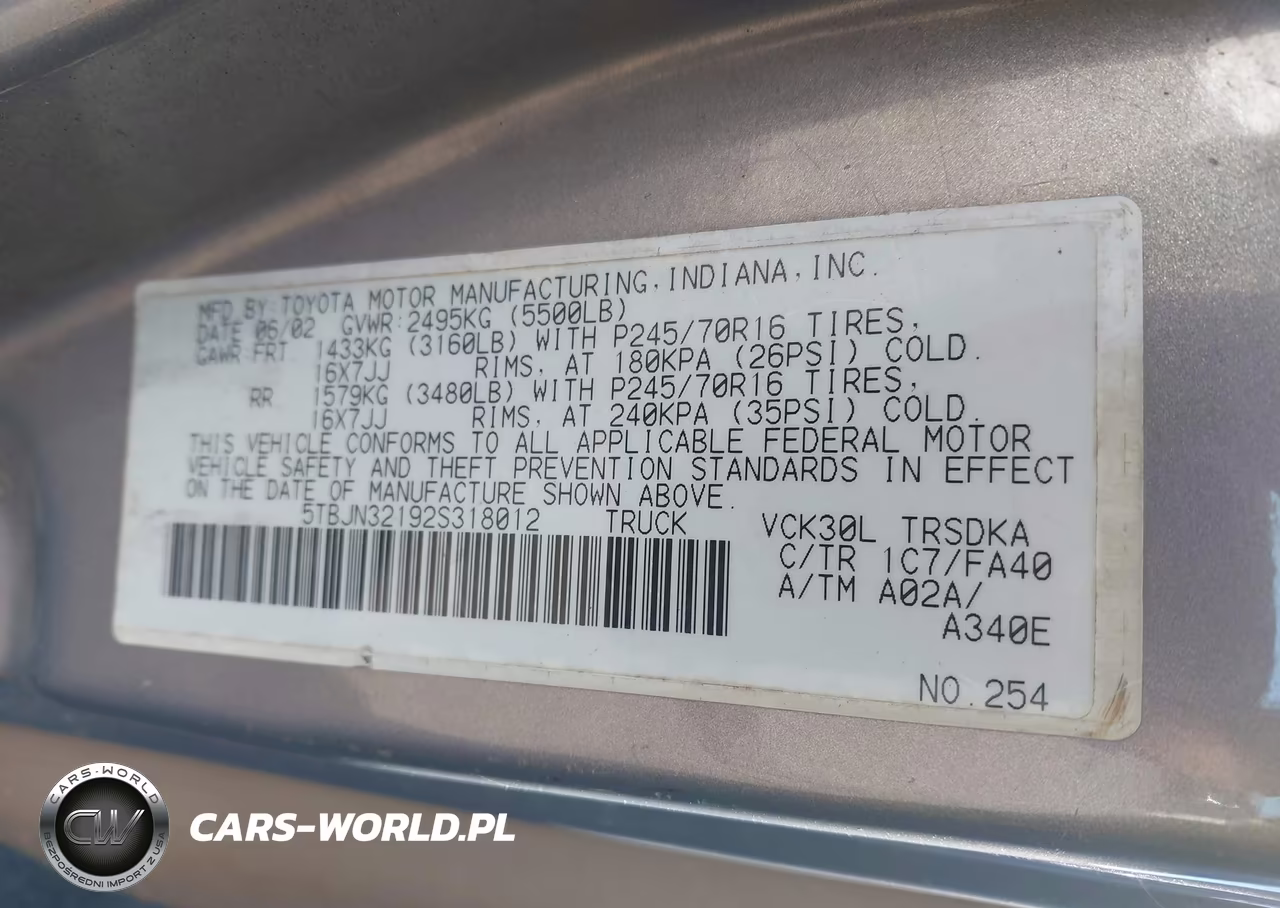 2002 Toyota Tundra VIN:5TBJN32192S318012 - 9