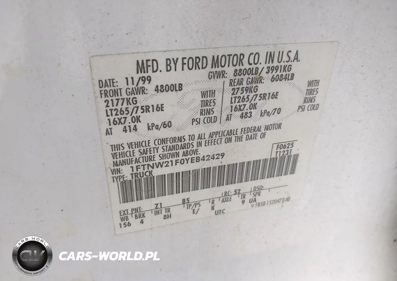 2000 Ford F-250 Lariat-Xl-Xlt VIN:1FTNW21F0YEB42429 - 9