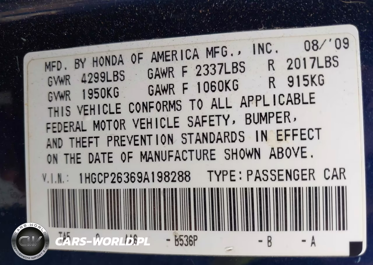 2009 Honda Accord Sdn Lx VIN:1HGCP26369A198288 - 9