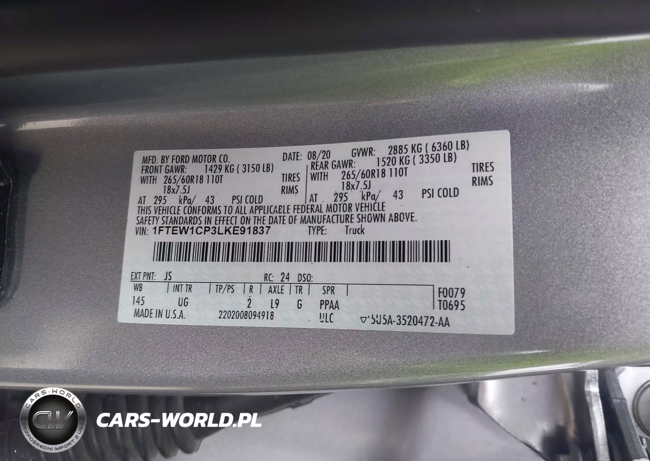 2020 Ford F-150 Xlt VIN:1FTEW1CP3LKE91837 - 9