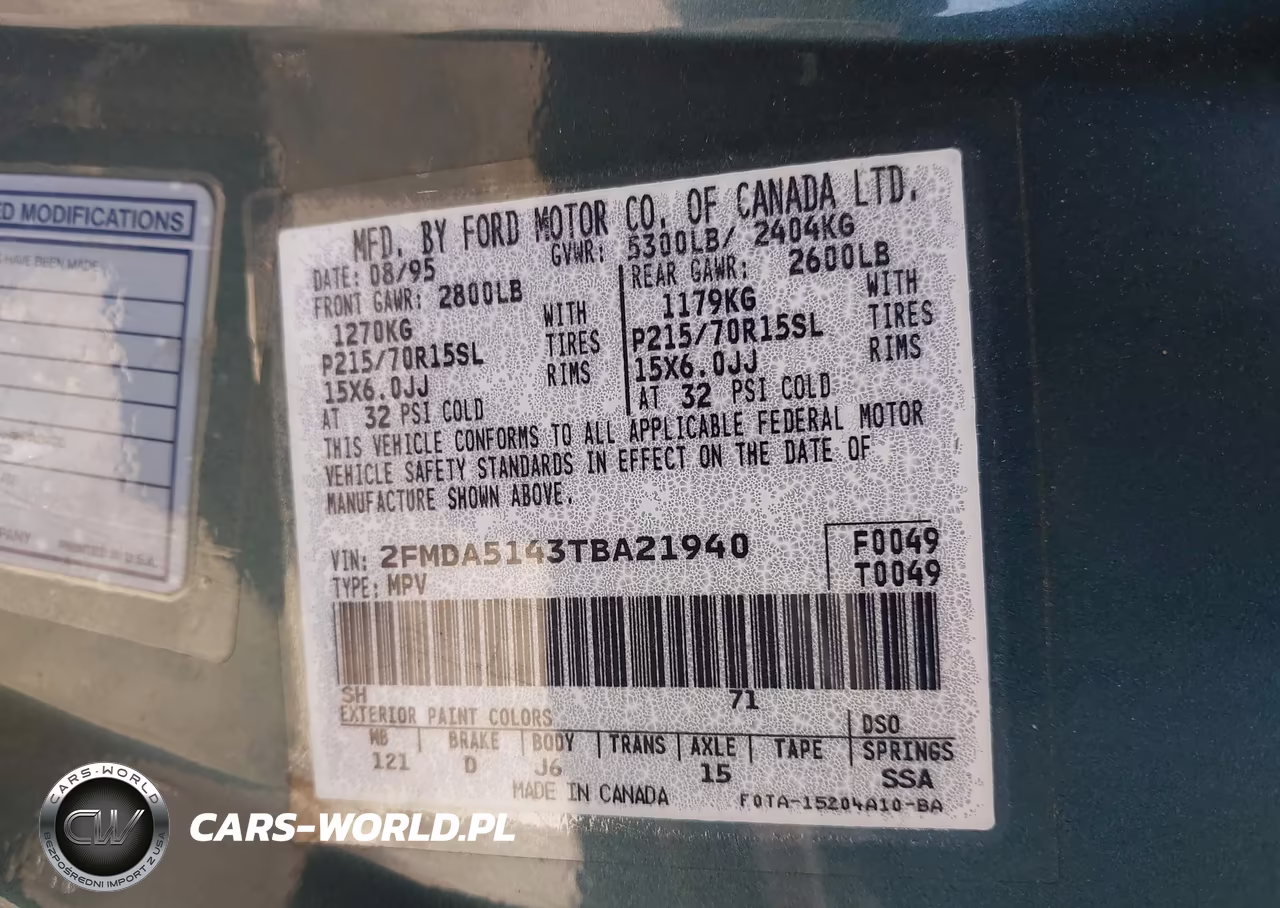 1996 Ford Windstar Wagon VIN:2FMDA5143TBA21940 - 9