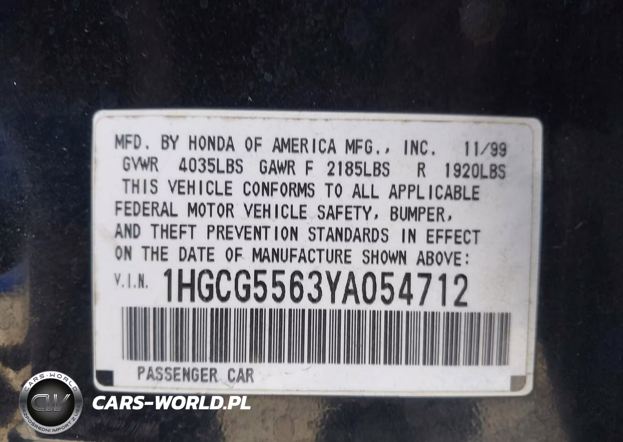 2000 Honda Accord 2.3 Ex VIN:1HGCG5563YA054712 - 9