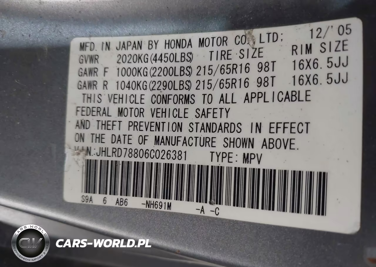 2006 Honda Cr-V Ex VIN:JHLRD78806C026381 - 9