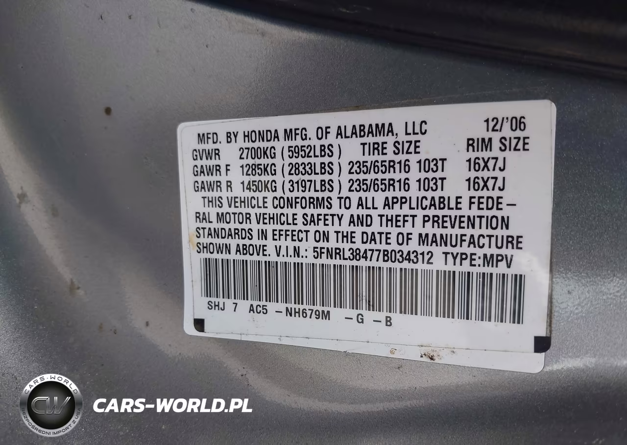 2007 Honda Odyssey Ex VIN:5FNRL38477B034312 - 9