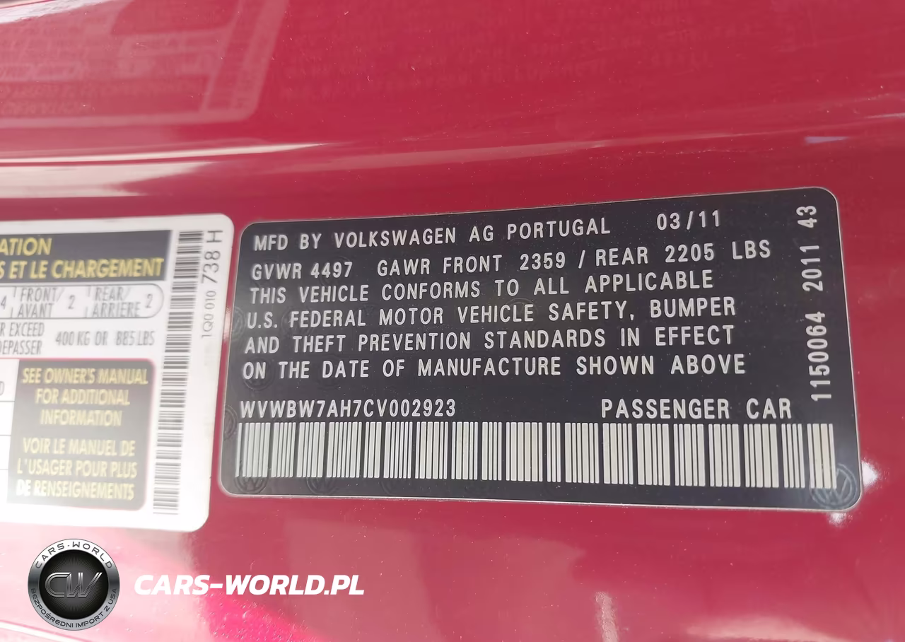 2012 Volkswagen Eos Komfort VIN:WVWBW7AH7CV002923 - 9