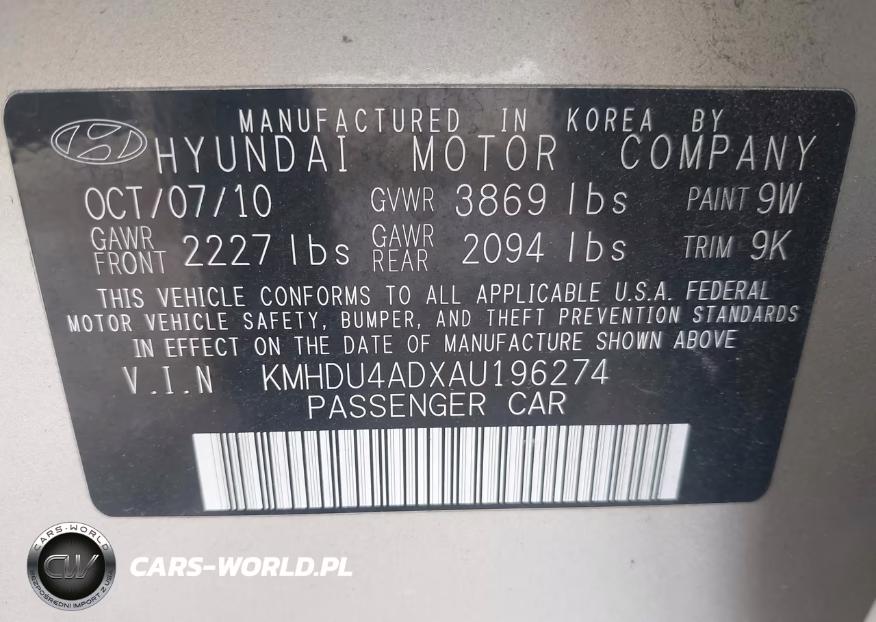 2010 Hyundai Elantra Gls VIN:KMHDU4ADXAU196274 - 9