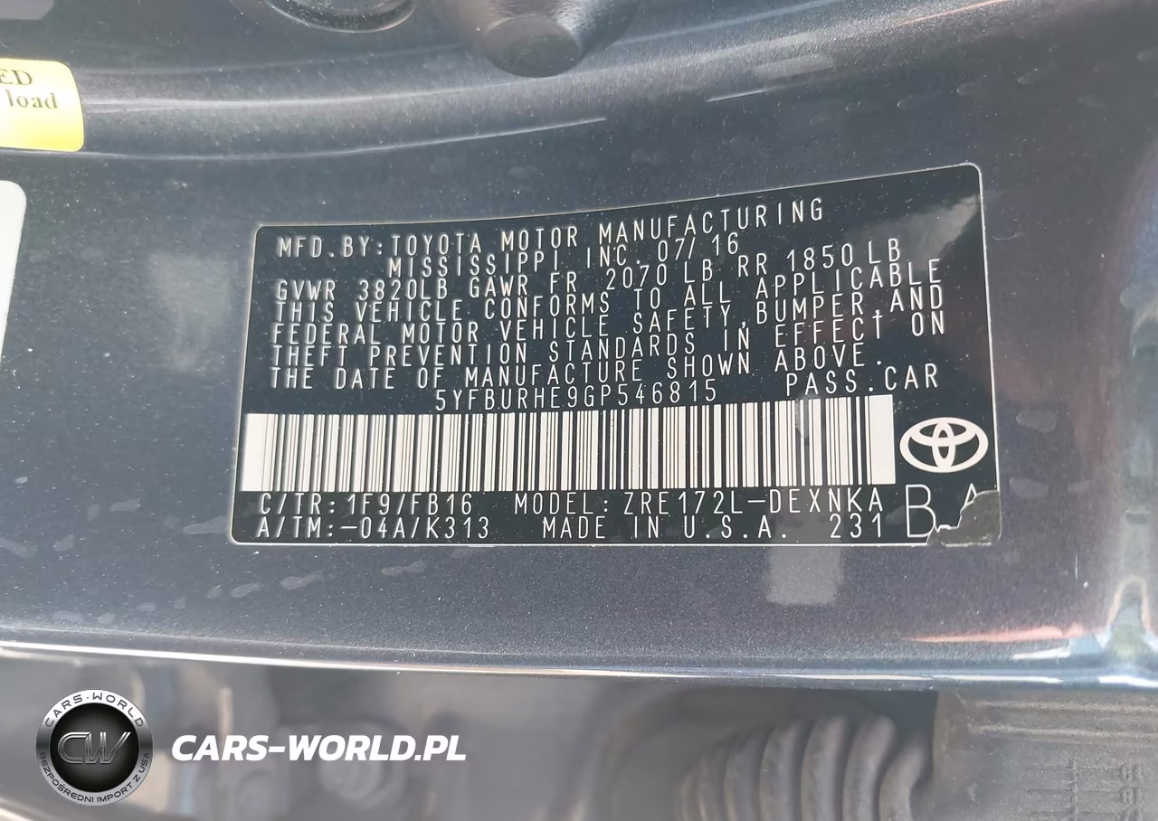 2016 Toyota Corolla Le VIN:5YFBURHE9GP546815 - 9