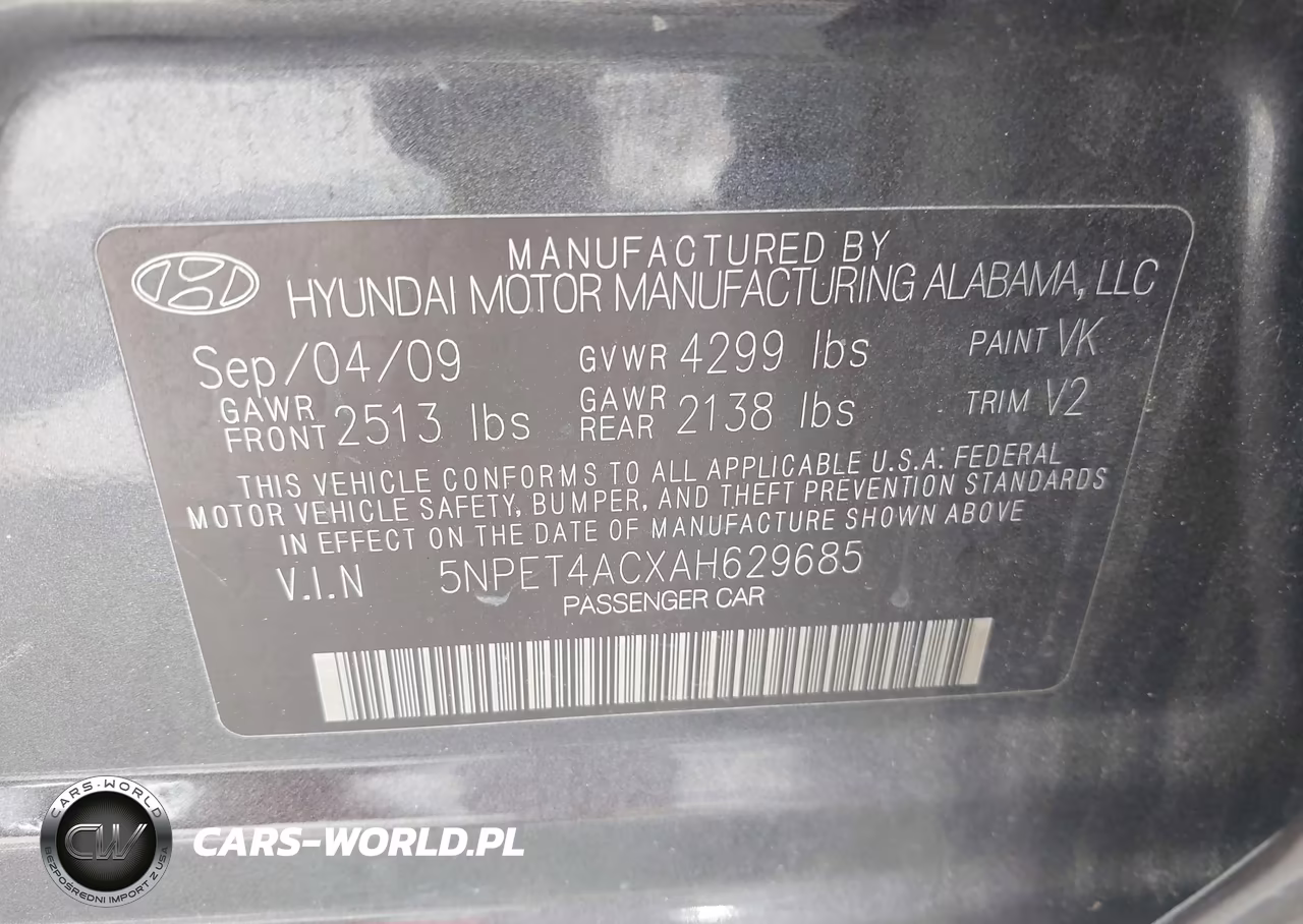 2010 Hyundai Sonata Gls VIN:5NPET4ACXAH629685 - 9