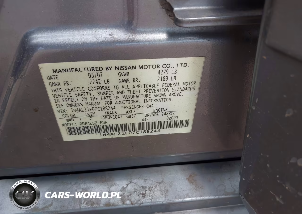 2007 Nissan Altima 2.5 S VIN:1N4AL21E07C188244 - 9